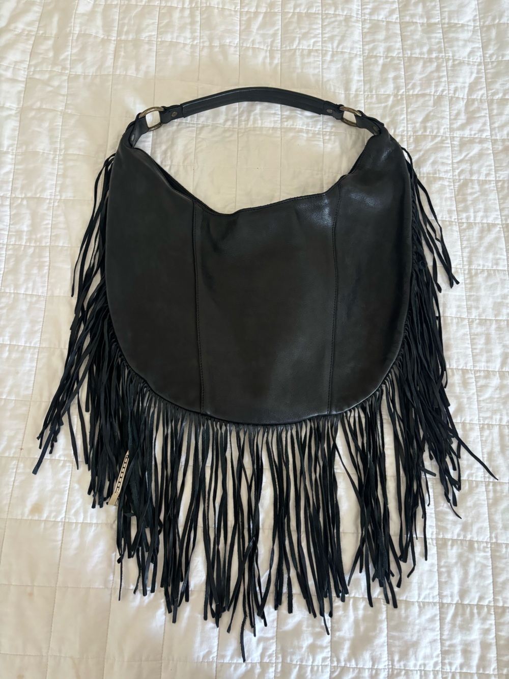 Black Leather Fringe Shoulder Bag